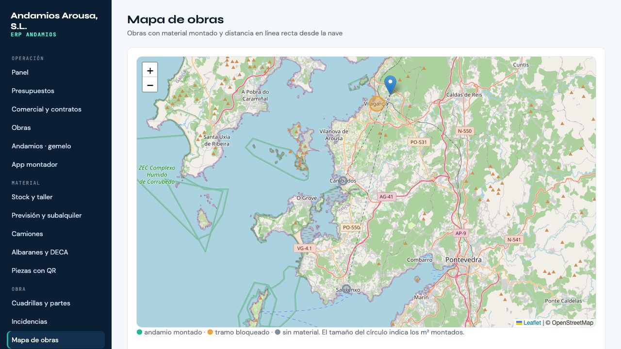Mapa de obras en Andamios