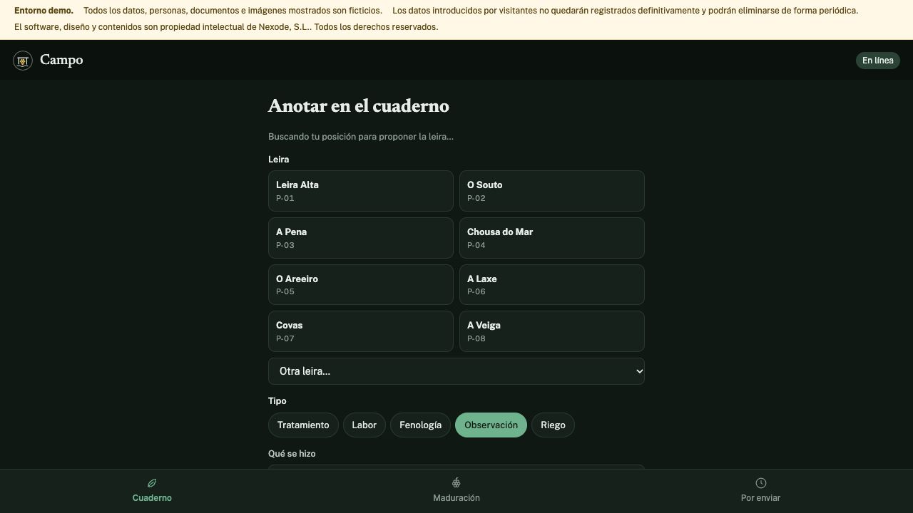 Cuaderno de campo en Bodega