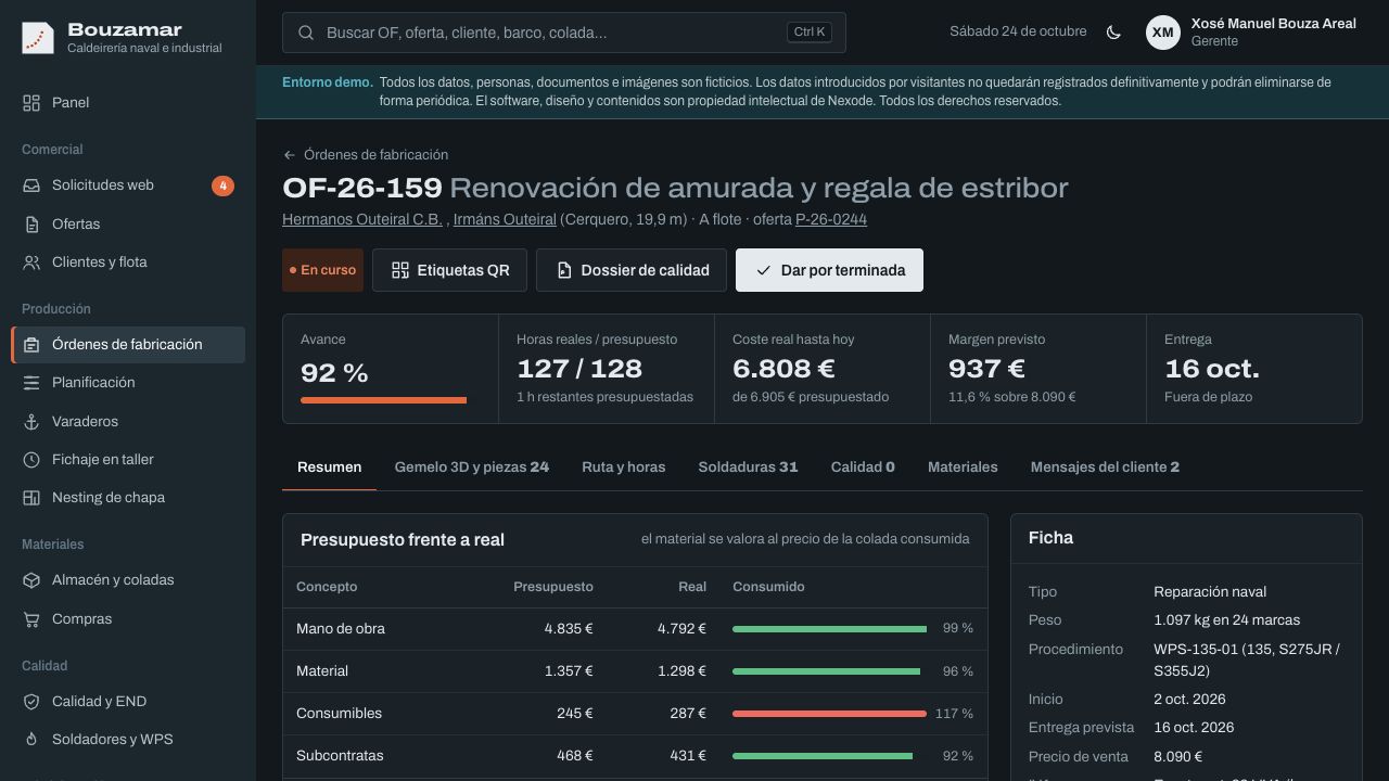 Orden de fabricación en Calderería