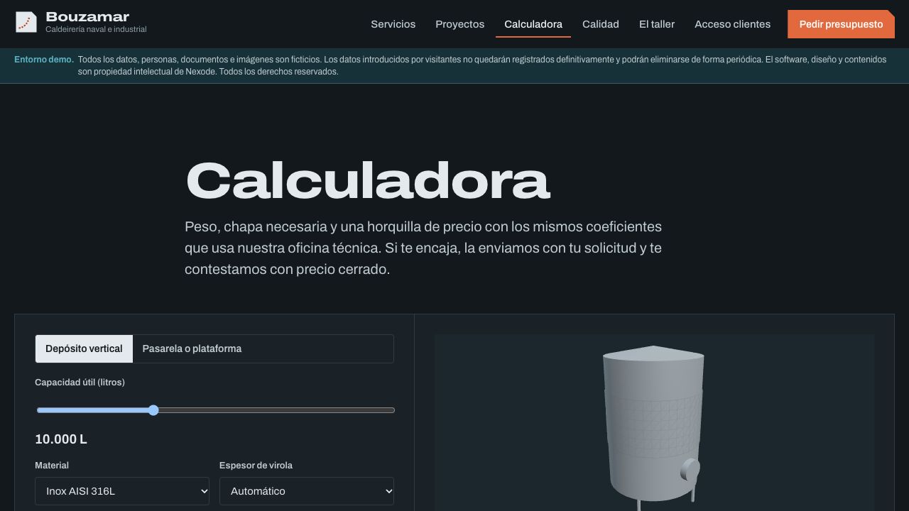Calculadora de depósitos en Calderería