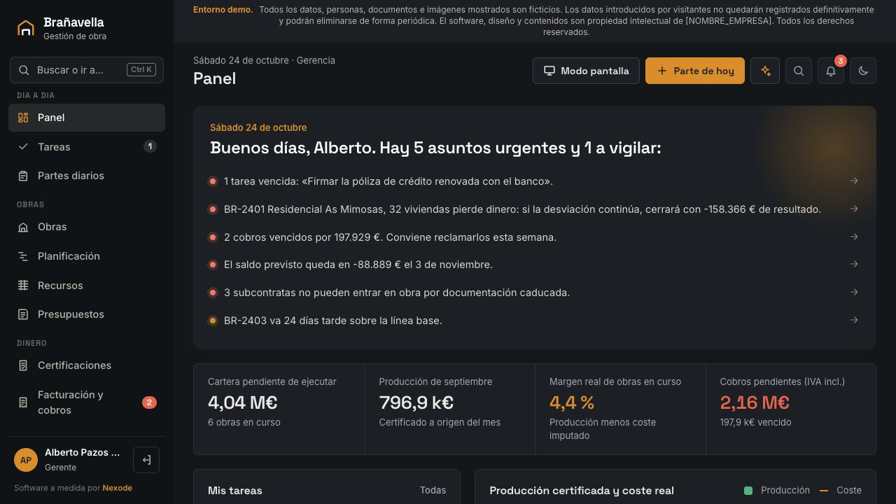 Panel de dirección en Construcción