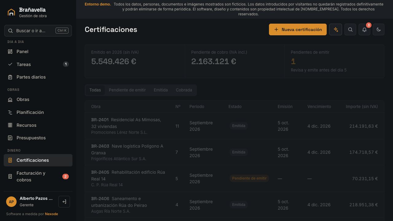 Certificaciones de obra en Construcción