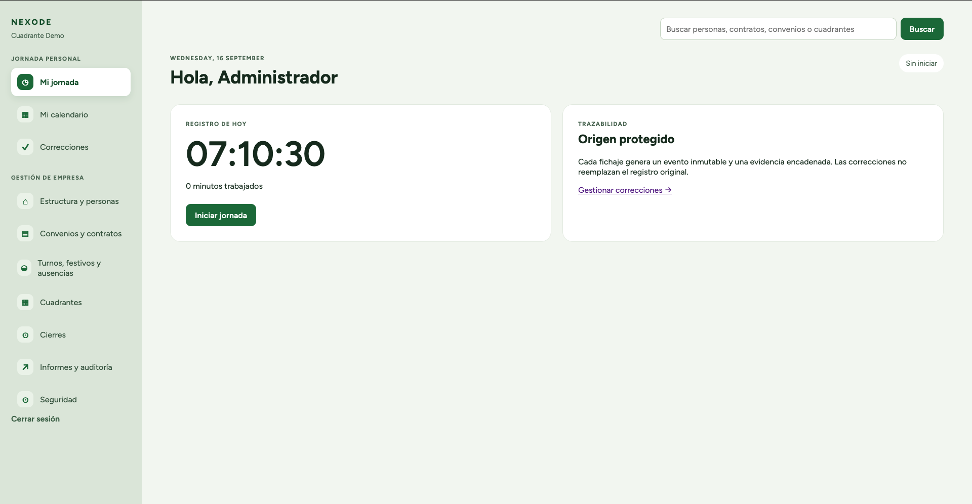 Pantalla de Turnos con datos ficticios