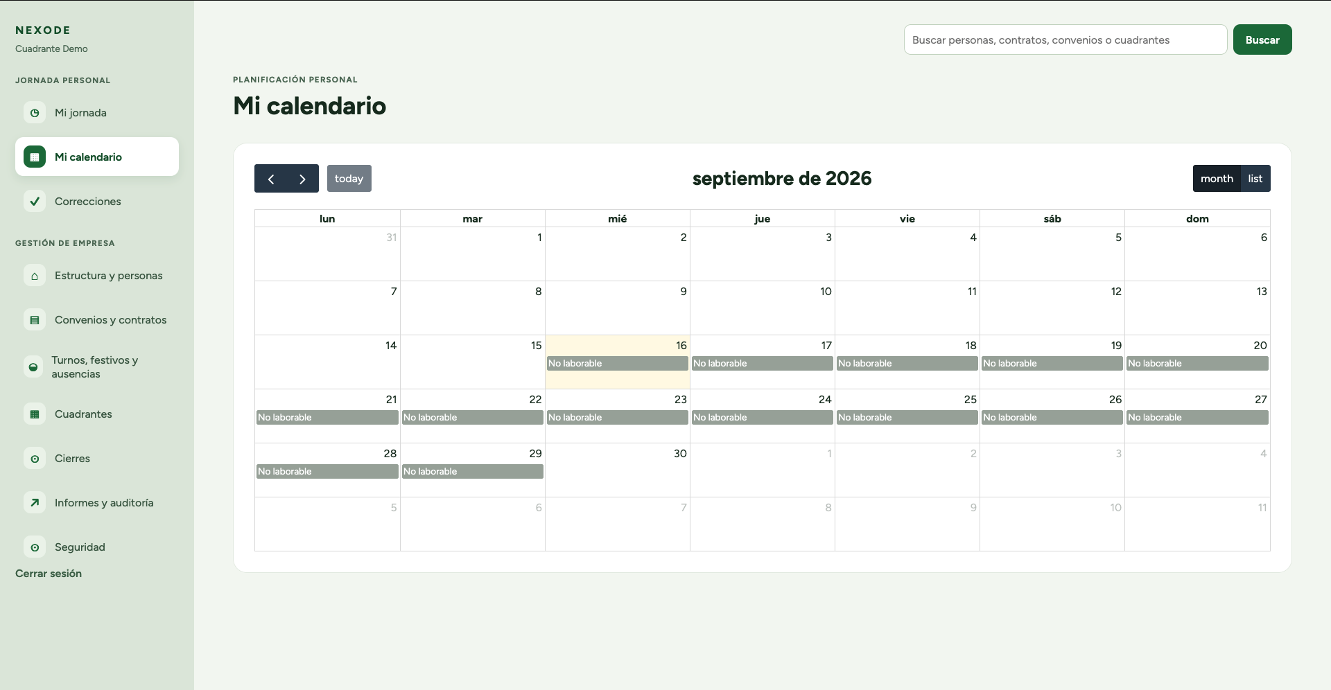 Calendario personal en Turnos
