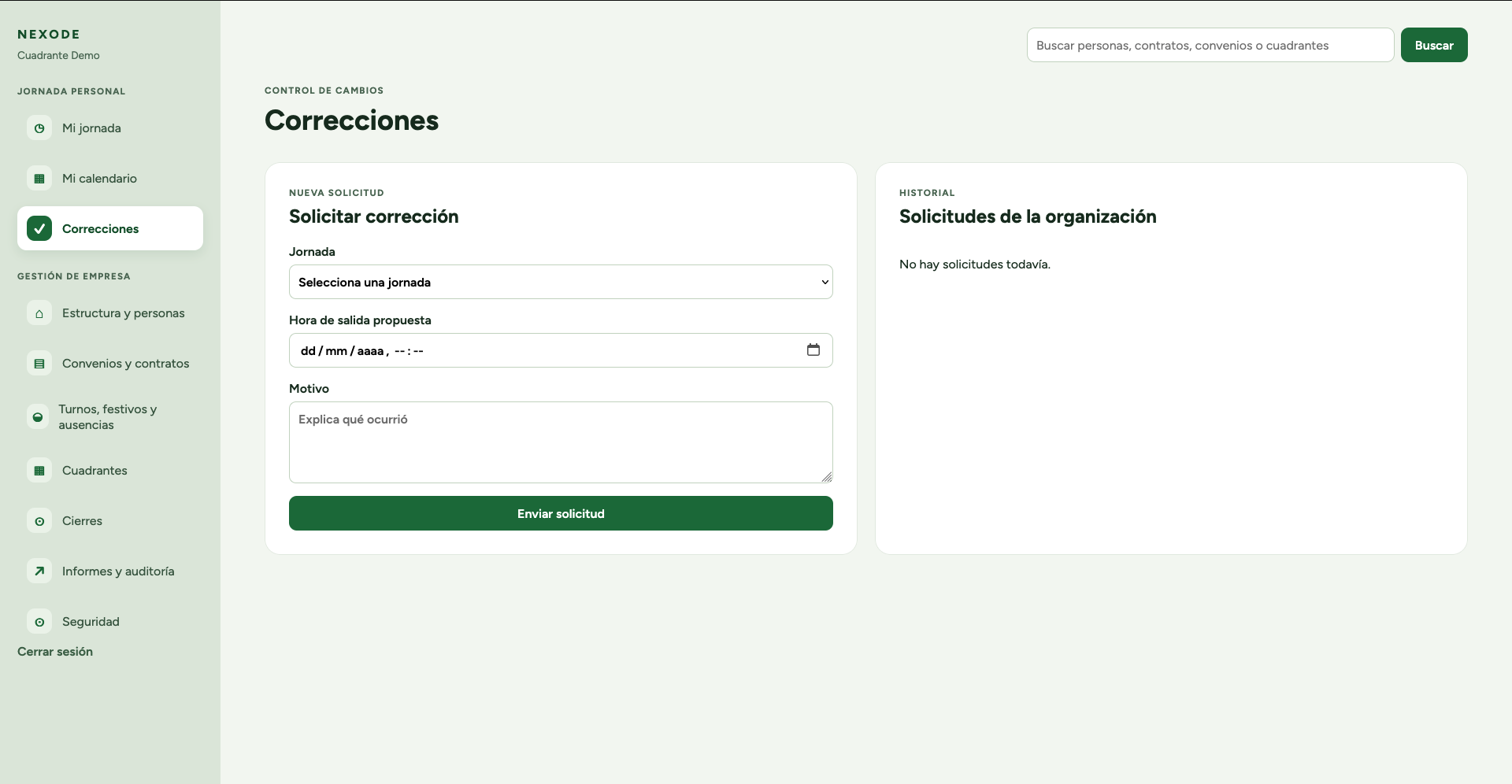 Correcciones de fichaje en Turnos