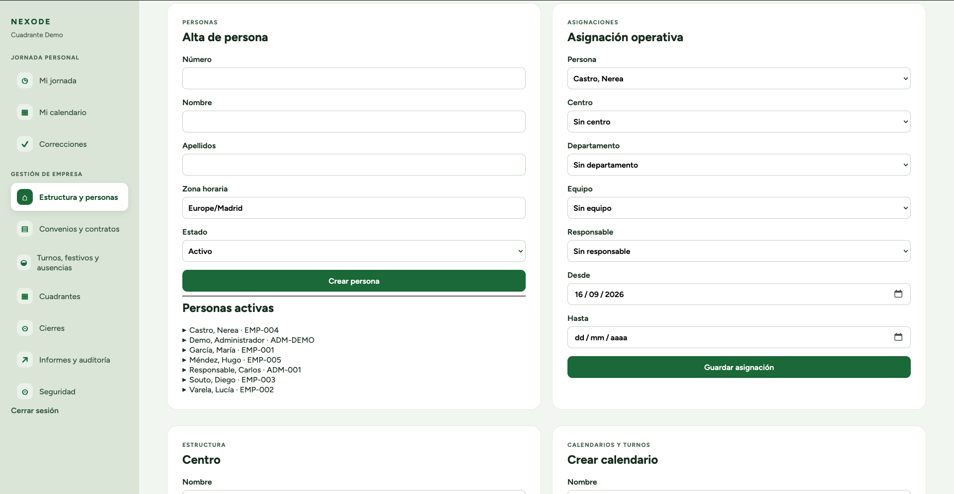 Personas y asignación en Turnos