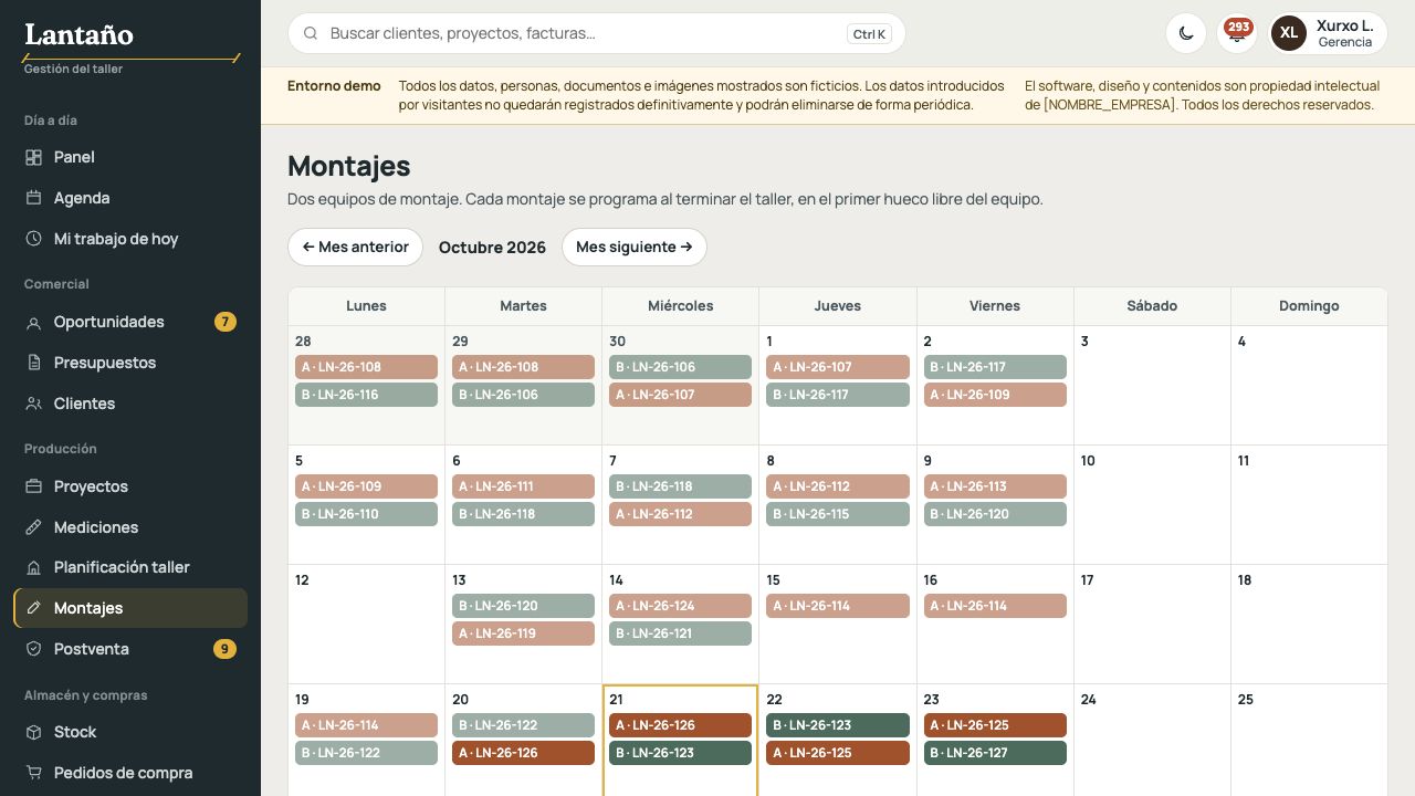 Calendario de montajes en Mueblería